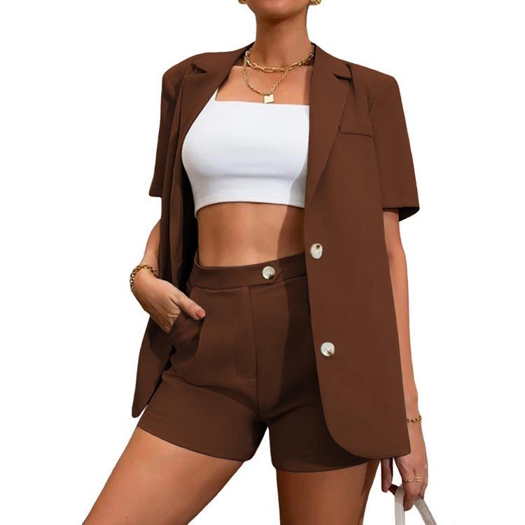 Women's Suit Fashion Temperament Suit Solid Color Suit High Waist Shorts Two-piece Set