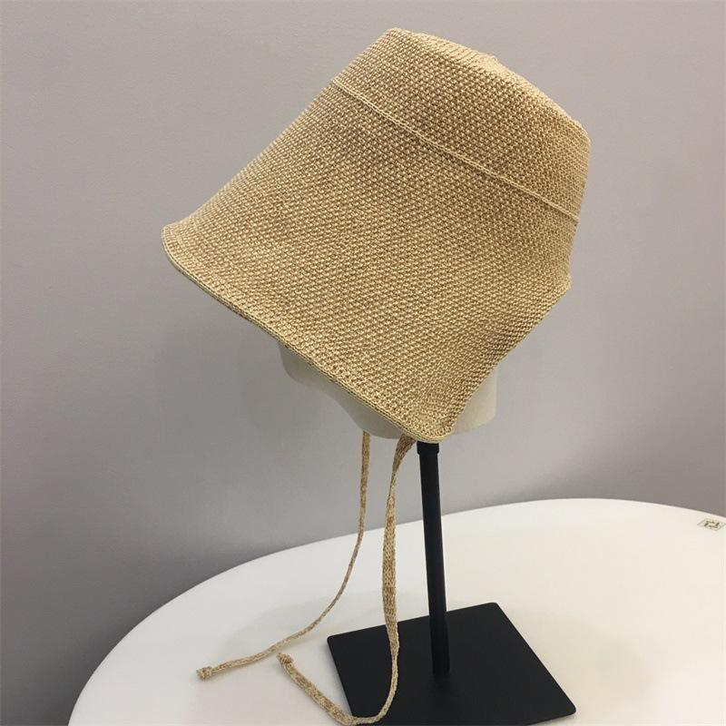 Spring and summer straw visor hat women's summer big head circumference strap bucket hat big brim sun hat