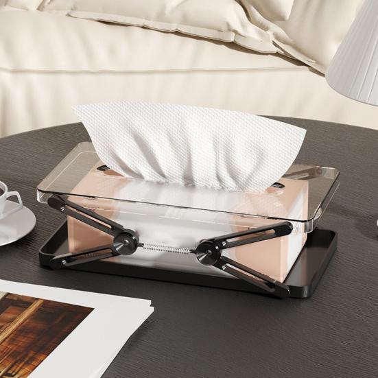 Clear Tissue Box Holder Spring-loaded Tissue Dispenser Transparent Desktop Tissue Box Cover for Home Office Bathroom Car