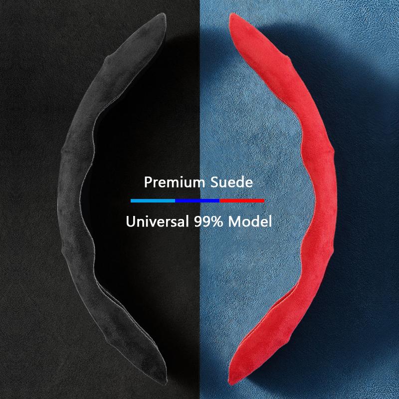 Suede Leather Steering Wheel Cover 38cm Car Steer Wheel Protector Textured Anti Slip Sweatproof Universal Decoration Accessories