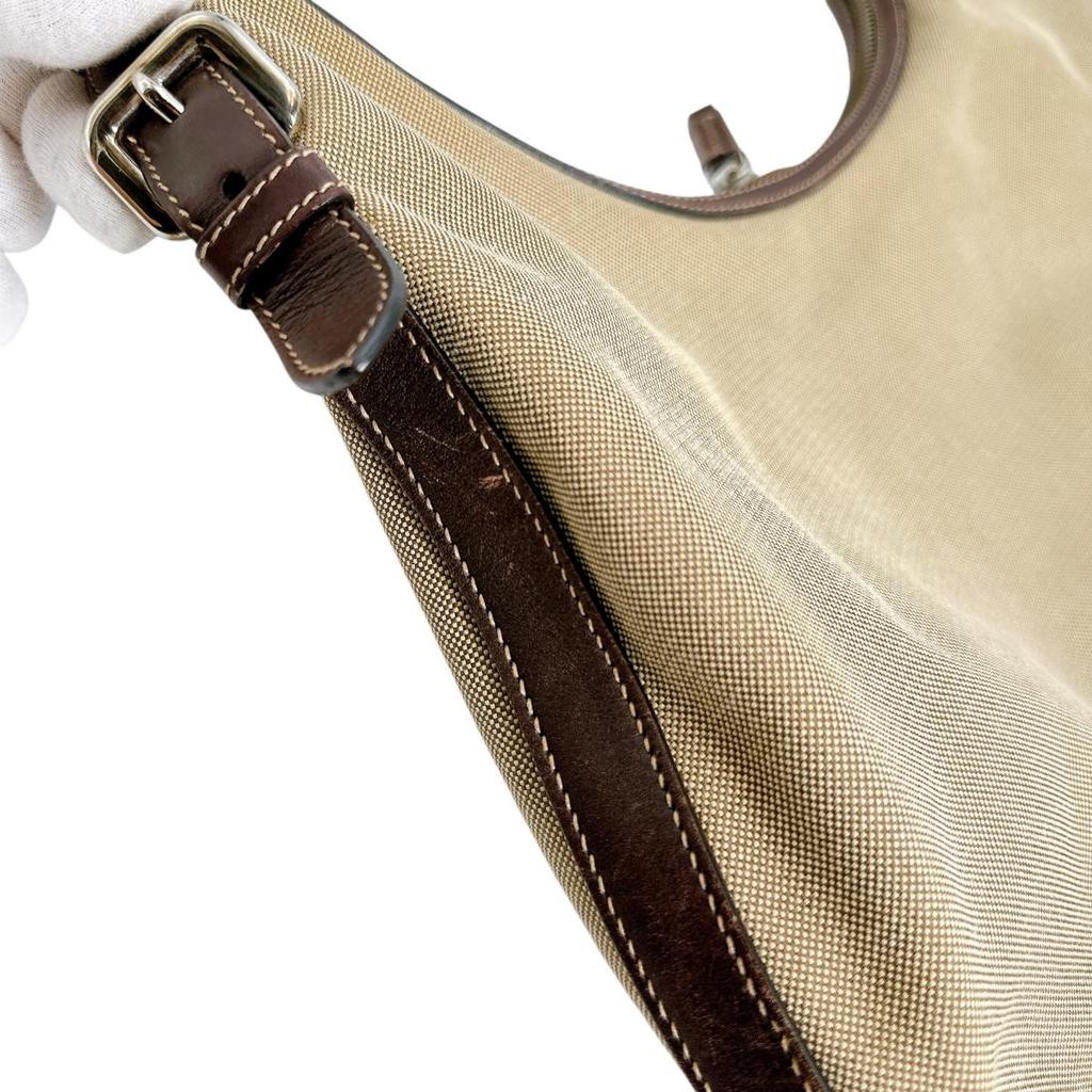 PRADA Logo jacquard Handbag canvas khaki Women BR3423 Used