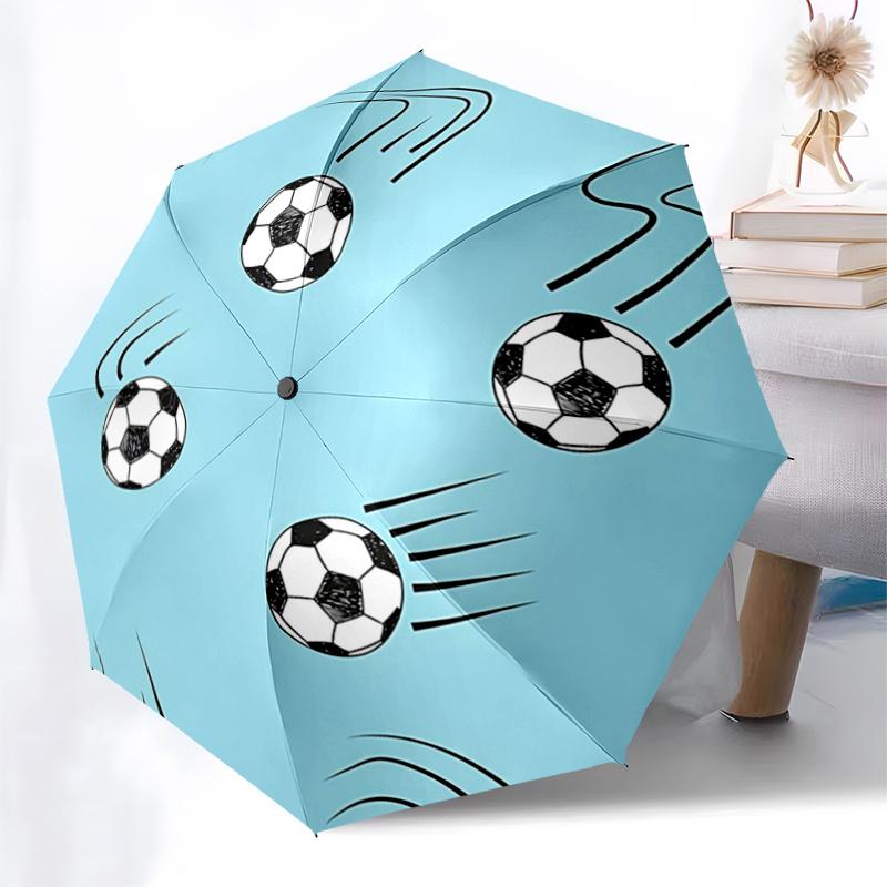 Soccer Ball Pattern Automatic Opening/Closing Umbrella with Convenient Three Fold Design,8 Bone Iron Frame Outdoor Umbrella Perfect Gift