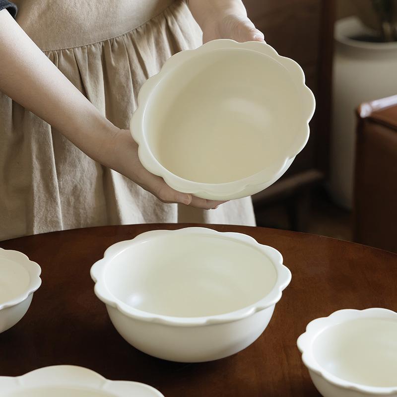 Nordischer Stil Creme Spitze Keramikschale Obstschale Salatteller Fischteller Haushalt Reis Schüssel Gemüseschale Suppenschale Geschirr