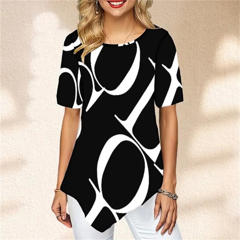 

Летний элемент с нерегулярным подолом Harajuku с цифровым 3D принтом и женской футболкой с коротким рукавом и круглым вырезом, модная уличная удобная женская повседневная футболка XS