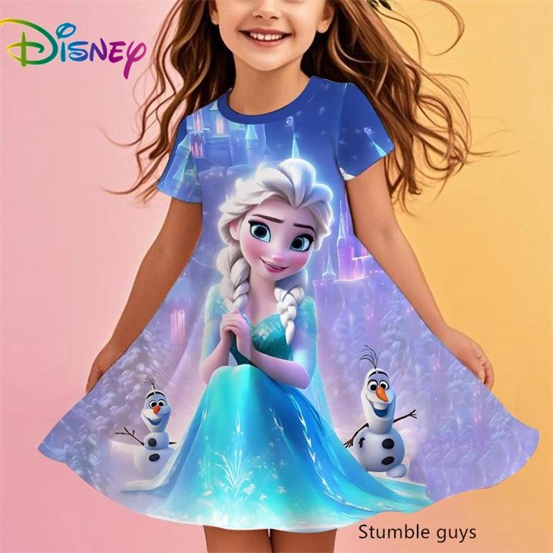 Disney Frozen Princess Elsa Girls Summer Dress Anime Kids Dresses Clothes Skirt Fashion Casual Outfit