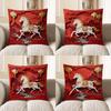 2D Red Chinese Style Horse And Lantern Pillowcase Pattern Cushion Cover Suitable For Sofa Bedroom Car Pillow Cover