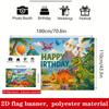 Cartoon Dinosaur Happy Birthday Banner Backdrop Balloons Jungle Volcano Theme