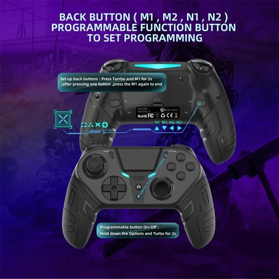 Wireless Controller Dual Vibration Bluetooth Gamepad with Programmable Turbo Function for PS4 Console PC Joystick