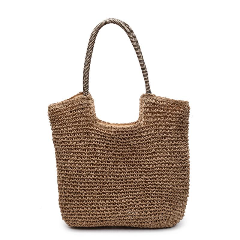 Hand-woven portable basket woven bag cartoon multicolored bow wind shoulder portable tote bag