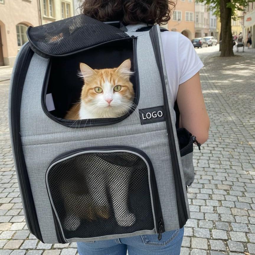 Foldable Expandable Pet Backpack with Adjustable Height and Customizable Logo – Breathable Double-Shoulder Design for Outdoor Use