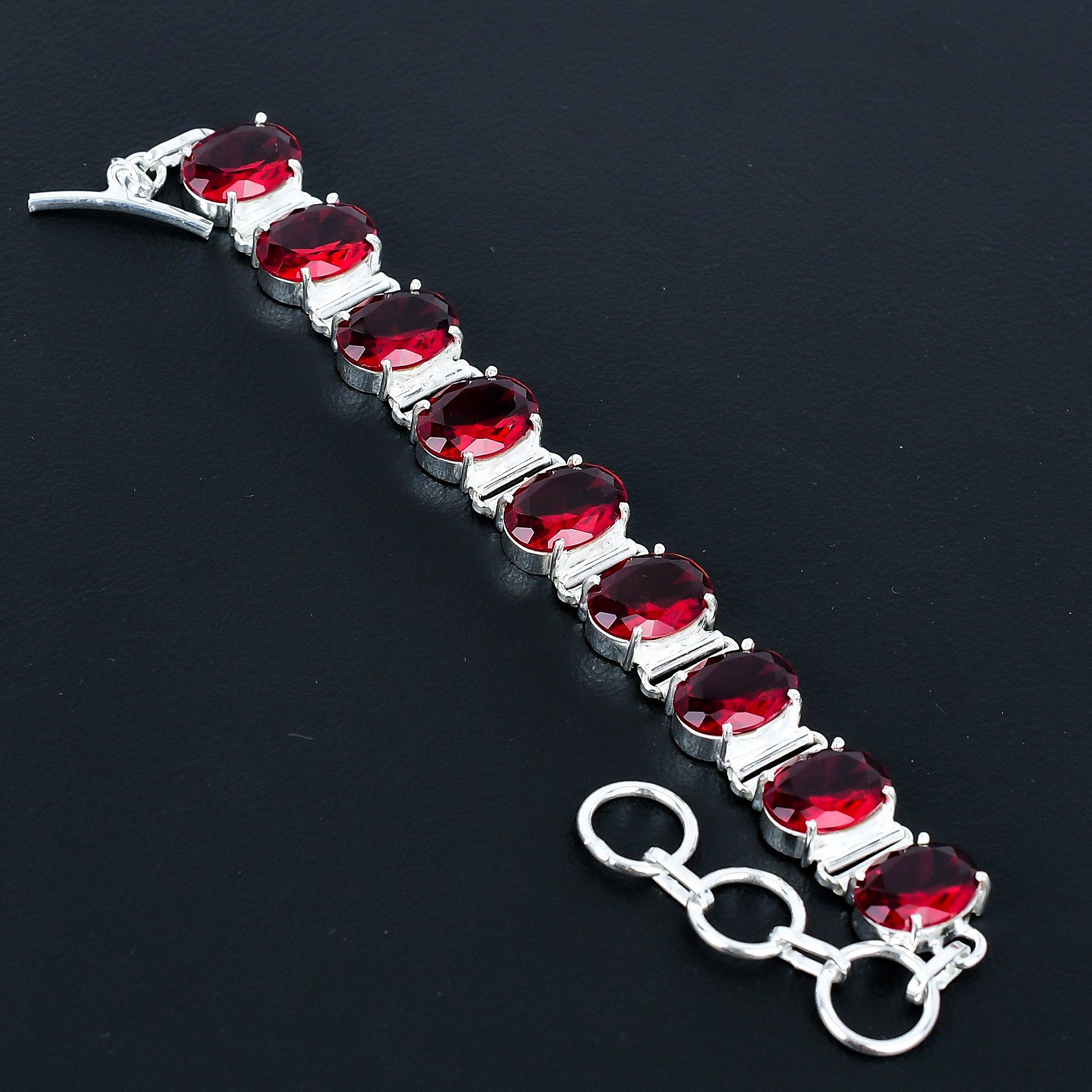 

Красивый браслет с красным гранатом, браслет из стерлингового серебра 925 пробы, браслет с регулируемой цепочкой, браслет ручной работы в стиле бохо, ювелирное изделие с драгоценным камнем, подарки на помолвку 8 красный