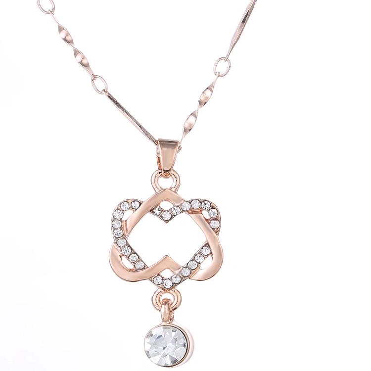 Rhinestone Heart Necklace Sweater Chain
