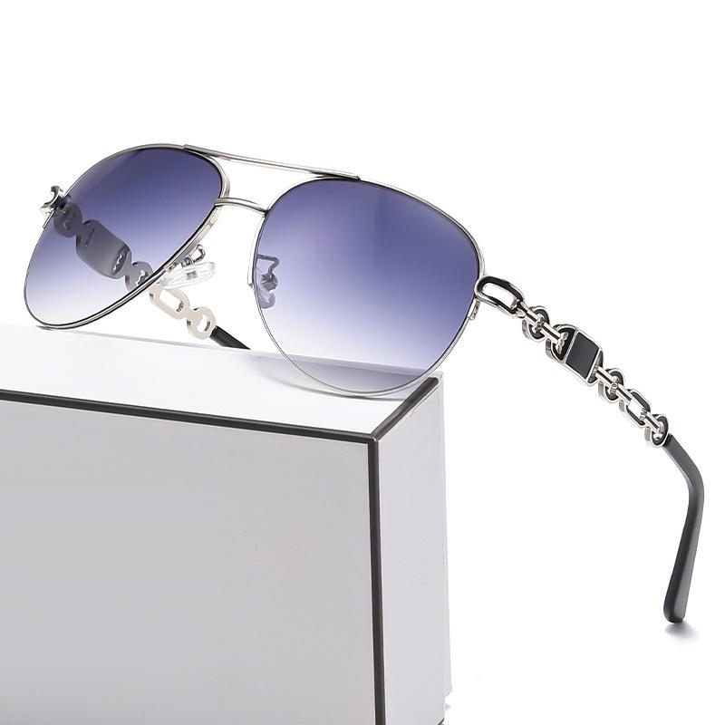 Pilot Polarized Vintage Sunglasses Gradation Lens Metal Chain Frame Eyewear Double-Beam Fashion Uv400 Sun Glasses For Men Women