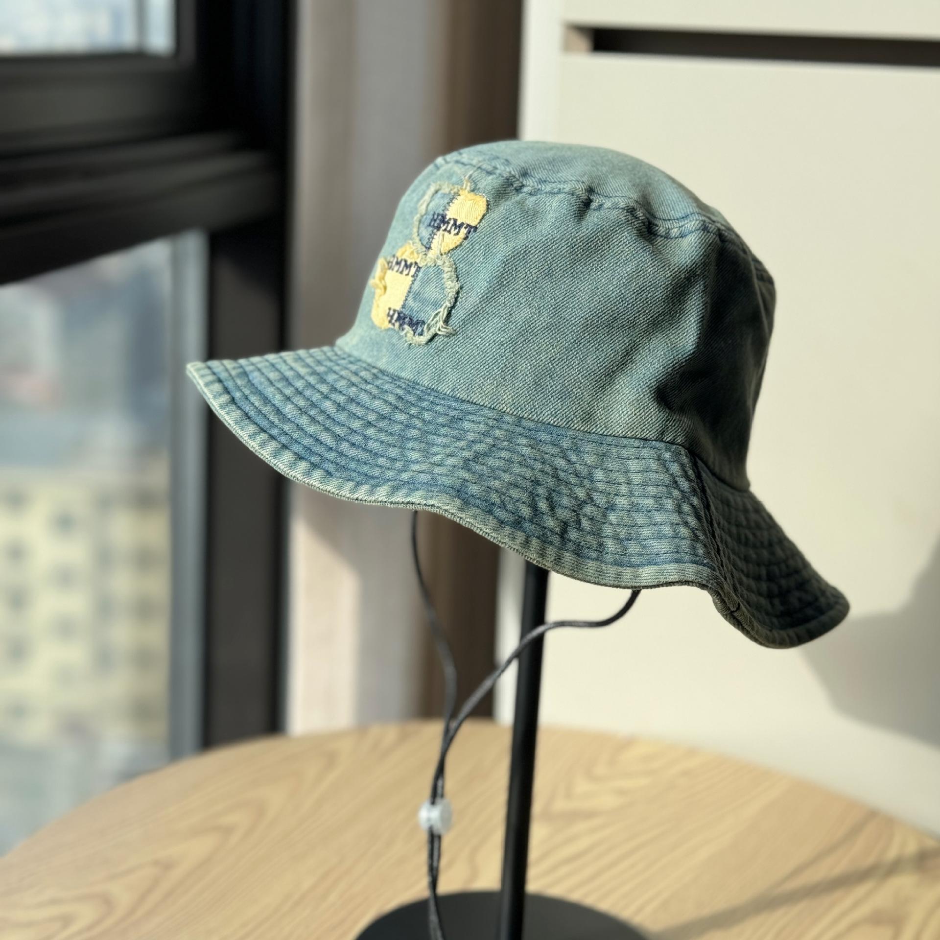 

High-quality cartoon bear washed denim fisherman hat for women, spring and summer, large brim, makes the face look smaller, sun-shading bucket hat, Adult54-60Adjustable светло-синий