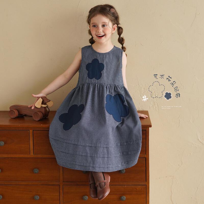 Girls  Plaid Patchwork Sleeveless Dress 120