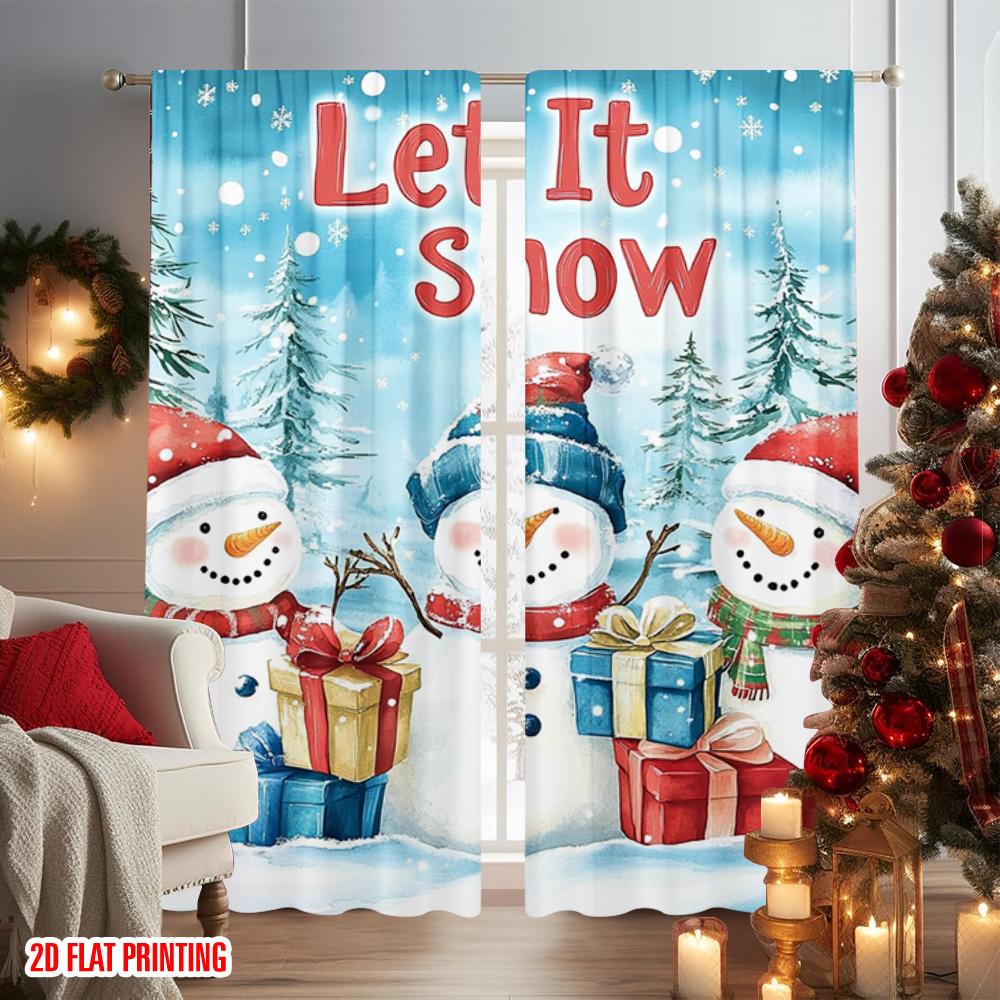2 Stück 2D Flachdruck Weihnachtsfenstervorhänge Winter Schneemann 00 Strapazierfähiges Polyester Ohne Strom Frühlingsparty & Feiertag