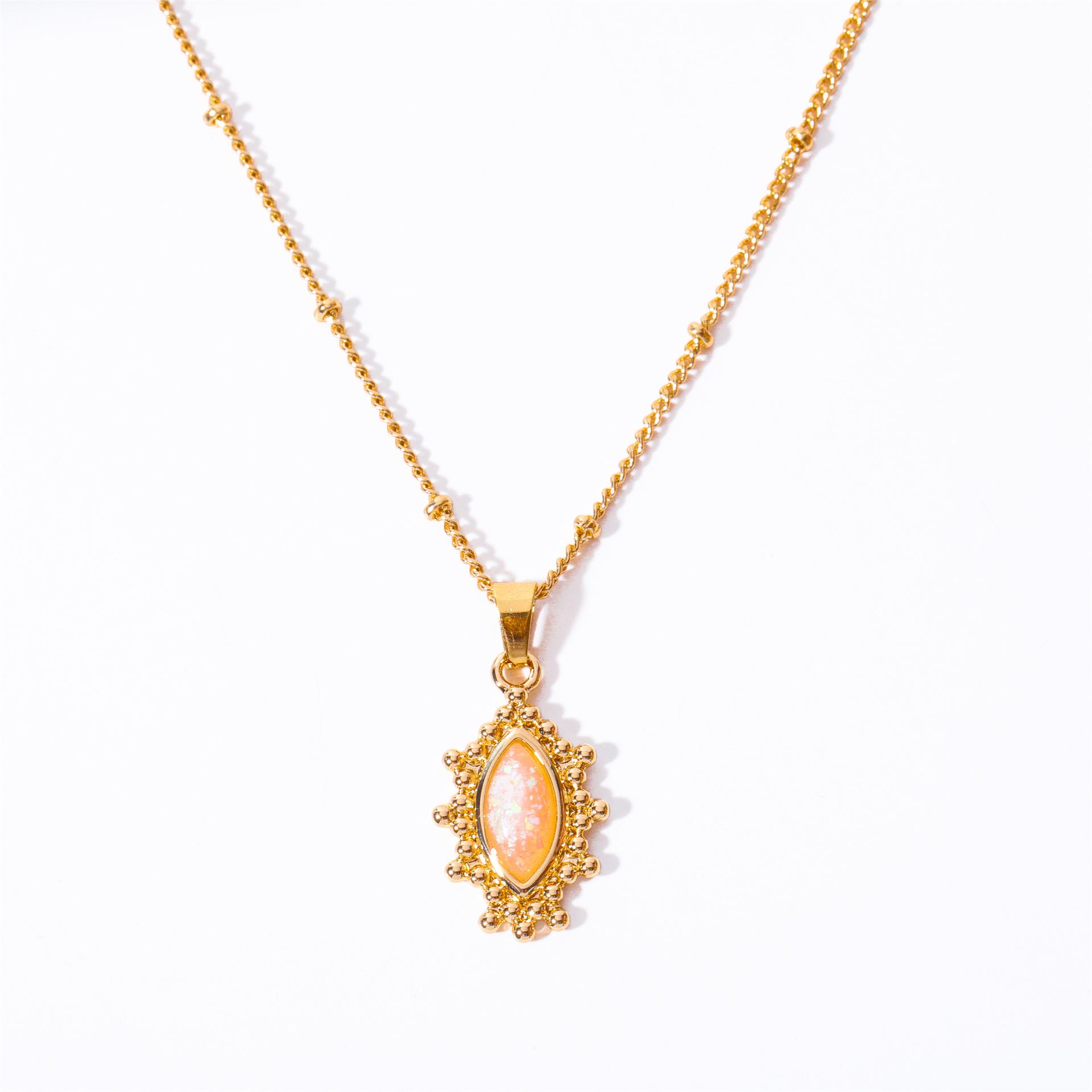 Natural Opal Triangle Demon Eye Necklace - Retro European & American Style with Copper Accents