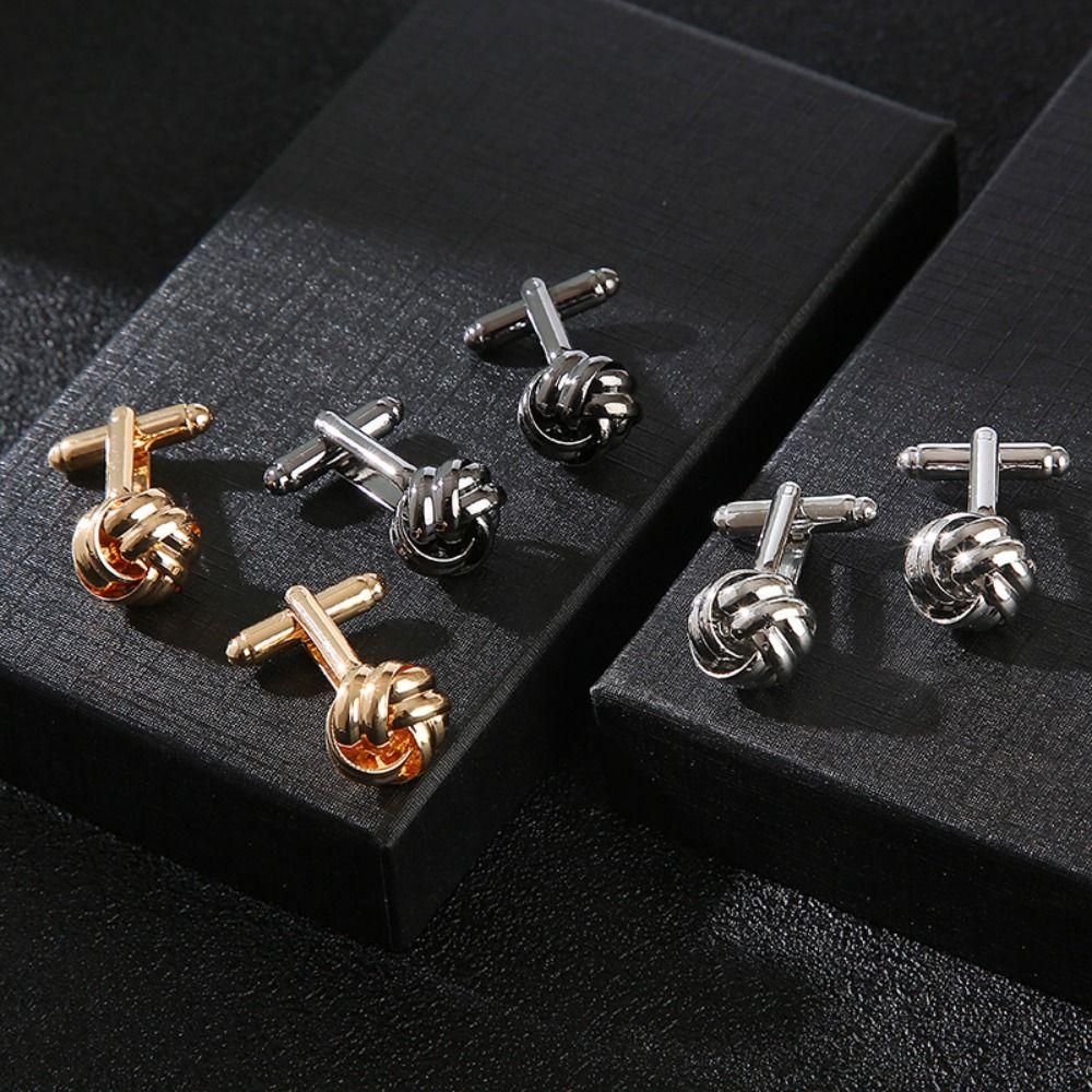 Alloy Alloy Cufflinks Gold Silver Black Shirt Suit Cuff Links Elegant Style Knot  Men