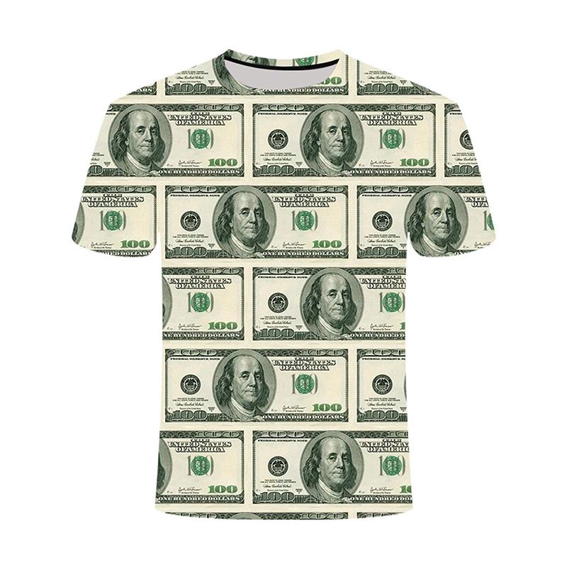 US Dollar 3D Print T-shirt For Men Money Cash Graphic T Shirts Dollar Bill Party Round Neck Tops Cosplay Street Tee Shirts
