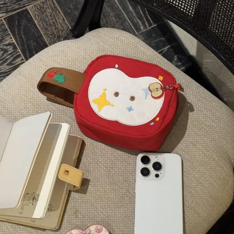 Korean New Cute Apple Embroidery Cosmetic Bag Sundries Storage Bag Large Capacity Portable Polaroid Bag
