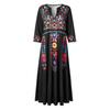 Plus Size Bohemian Dress Sexy V Neck Three Quarter Sleeves Loose Hem with Pockets Retro A Line Ethnic Print