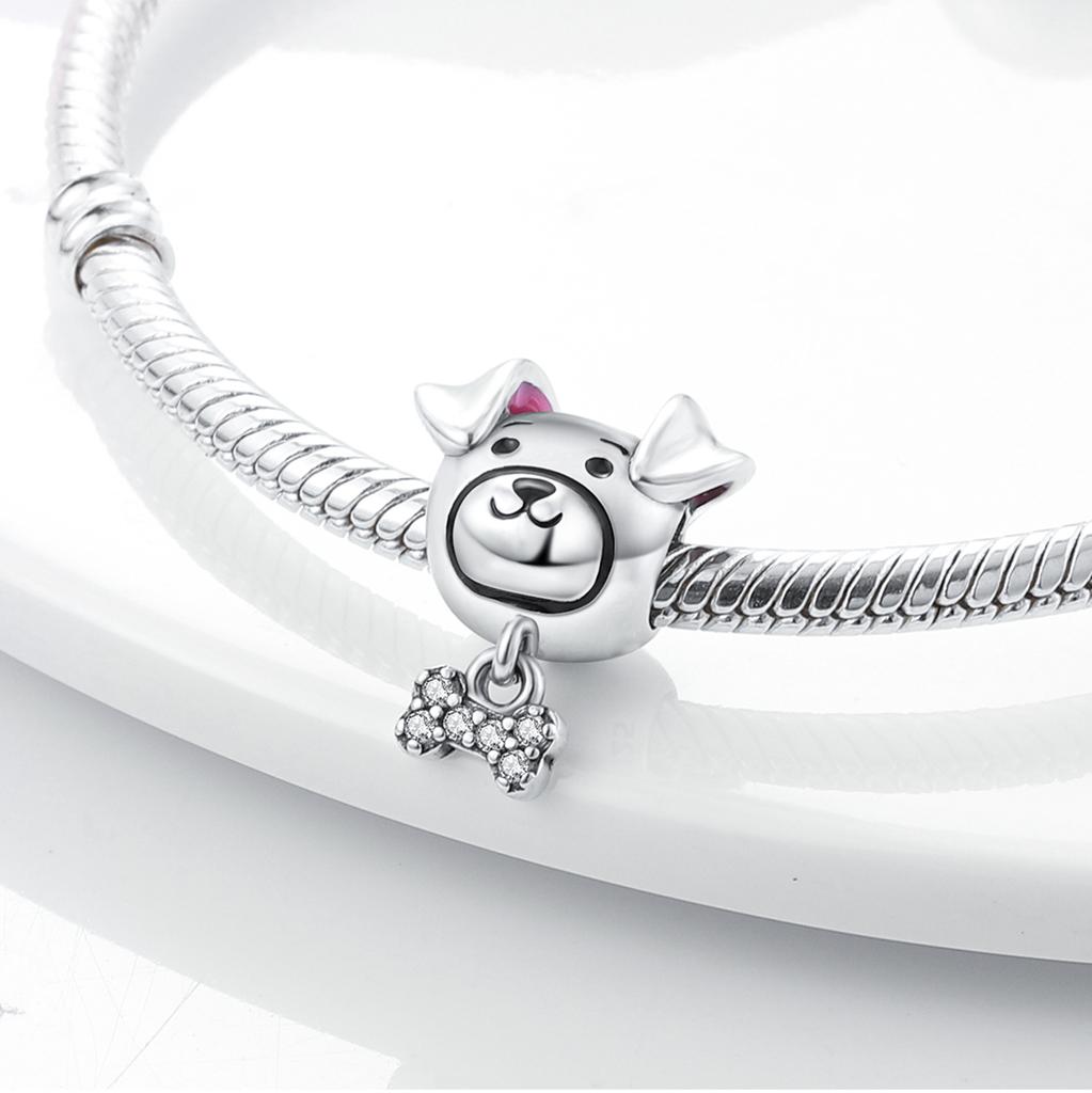 Dog Schnauzer French Bulldog Silver Plated Charm Paws Footprint Charms Beads fit Bracelet DIY Jewelry