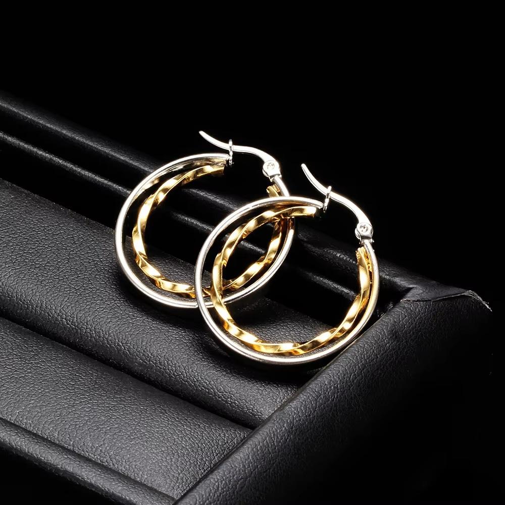 Simple Design New Arrival Stainless Steel Earrings Gold and Silver Interlaced Women's Hoop Earrings  Daily Wearing Party Gifts