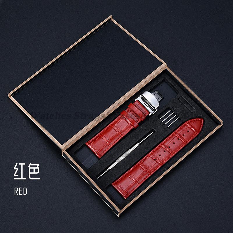 

Ремешок для часов из телячьей кожи с узелковым узором, браслет с застежкой-бабочкой, 18/19/20/22/24 мм, универсальный ремешок для часов для смарт-часов с коробкой 18mm красный