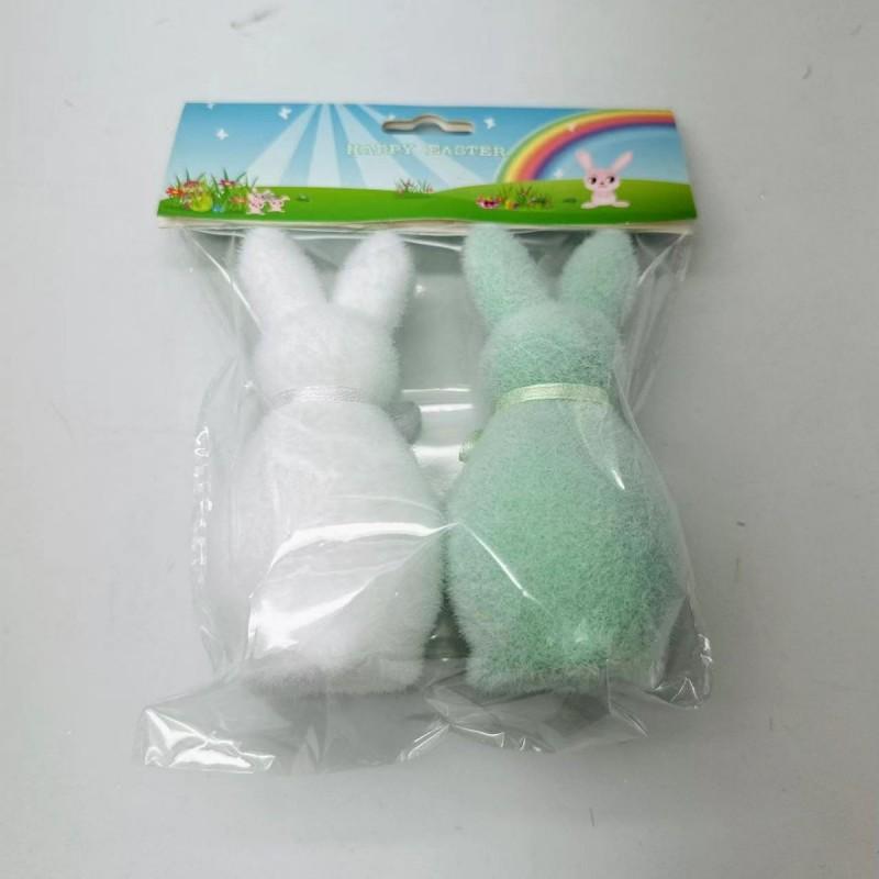 

2Pcs Easter Bunny Flocked Easter Decoration Cute Bunny Multicolor Dopamine Bow Bunny Desktop Decoration Party Present 5x10cm