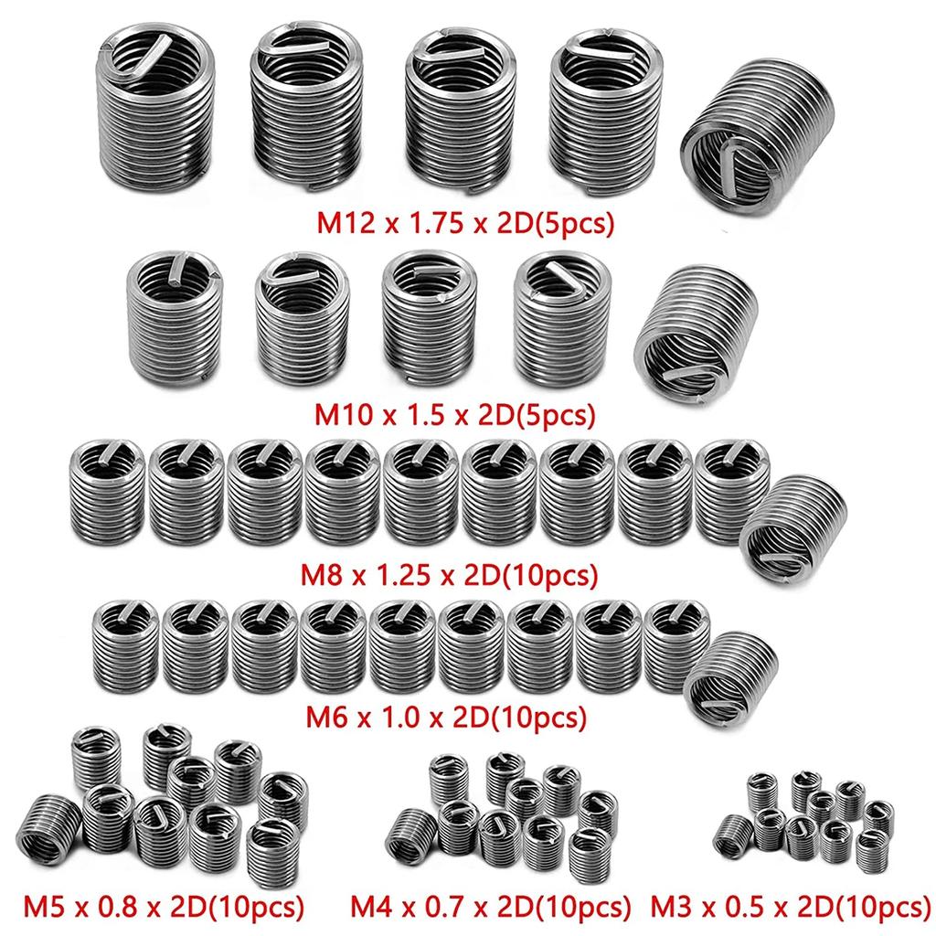 60Pcs sârmă filetată inserție M3 M4 M5 M6 M8 M10 M12 fixare filet inserție oțel inoxidabil spirală sârmă șurub manșon uzură reparare kit