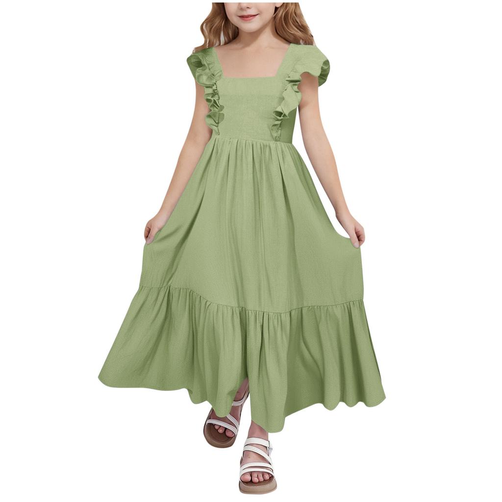 Girls' Square Neck Dress - Sweet Backless Sundress