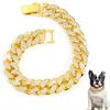 15mm Gold Hundekette Halsband Luxus Diamant Kubanische Gliederkette Kristall Halskette Langlebiges Hundehalsband für Kleine Mittlere Große Hunde Katzen