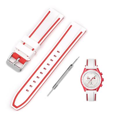 Jumpsunfun 20mm remienok na hodinky pre Swatch x OMEGA Speedmaster Silikónový remienok na hodinky pre Swatch a s rýchloupínaním s náhradnými bielymi a červenými líniami