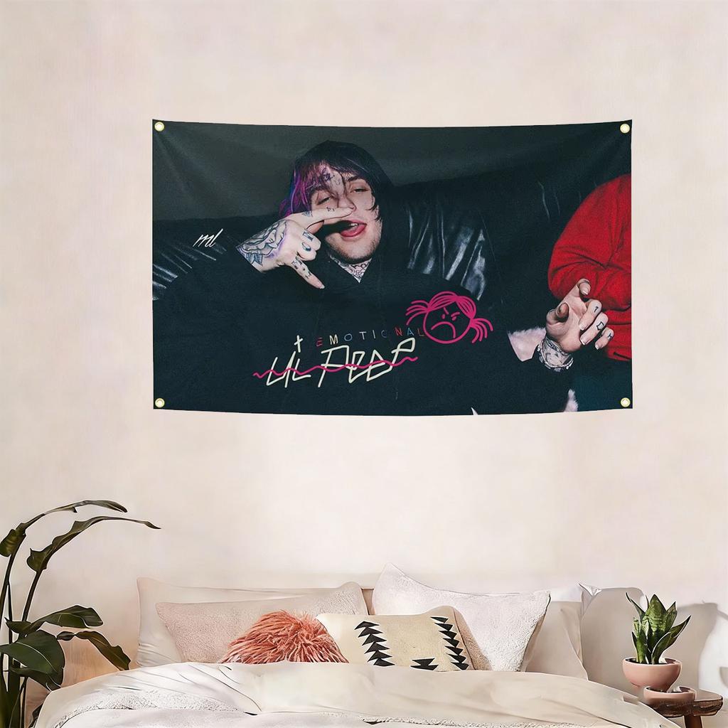 Tapiz de Bandera de Música del Rapero Lil Peep  Póster Musical Impreso Plano Banderín para Bar Pub Decoración de Dormitorio Universitario