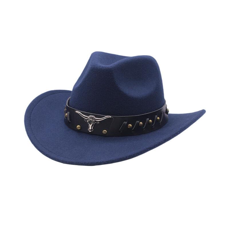 Hot-selling Top Hat, Ethnic Style Cow Label, Western Cowboy Top Hat, Rolled Brim, Retro Riding Hat, Woolen Felt Hat
