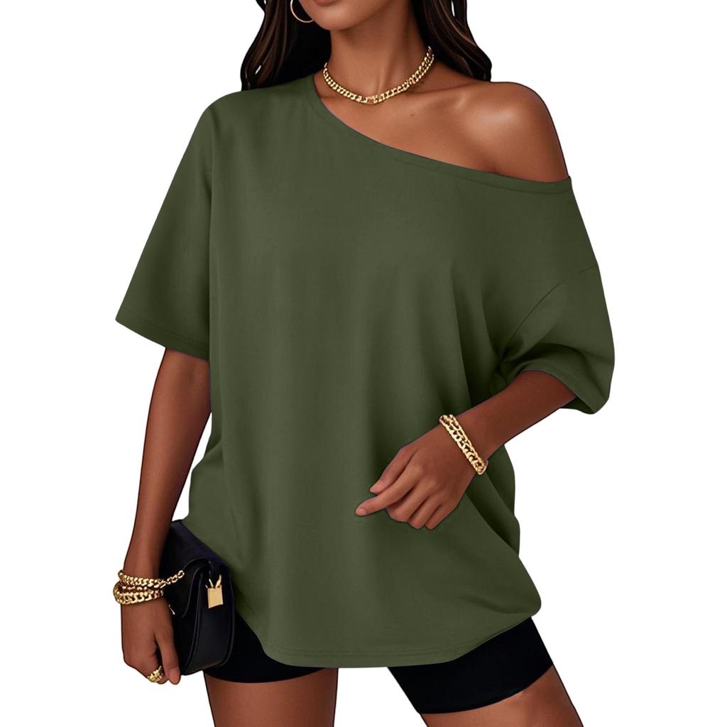 Women's Summer Fashion Strapless T-Shirt Solid Color Short Sleeve Casual Top