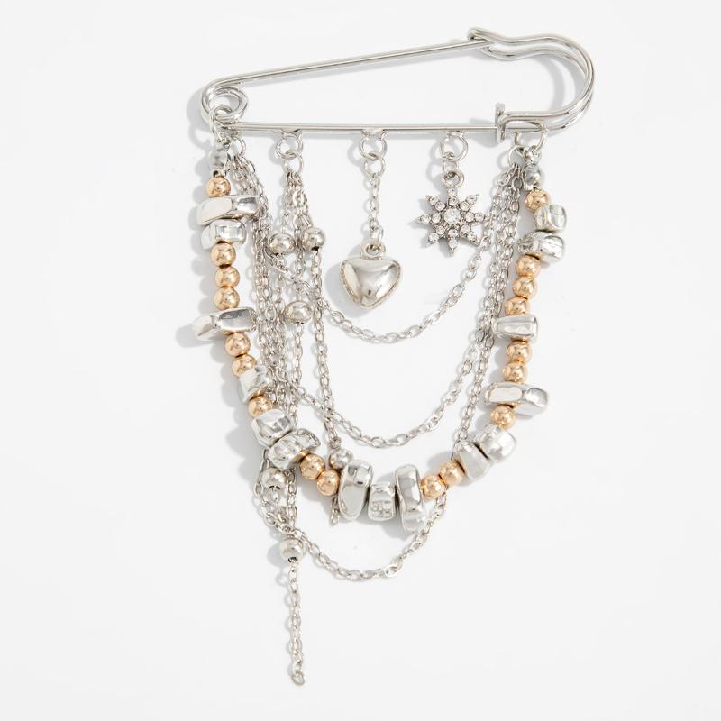 Exaggerated Metal Chain Pendant Tassel Brooch For Women Man Handmade Personality Charm Trousers Shortened Pins Rock Jewelry