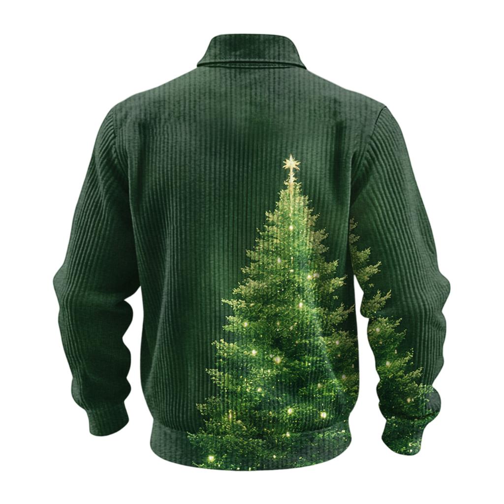 Pánský jednobarevný manšestrový top s dlouhým rukávem a zapínáním na zip u krku Pánský ležérní top s klopami