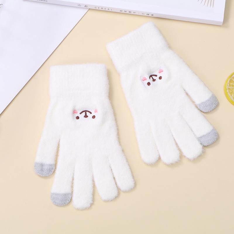 Cartoon Smiley Face Plush Embroidery Gloves - Cute, Warm, Cold-Proof for Women & Men
