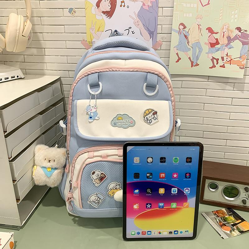 College Style Student Schoolbag Color Block Girl Multi-Pocket Large Capacity Backpack