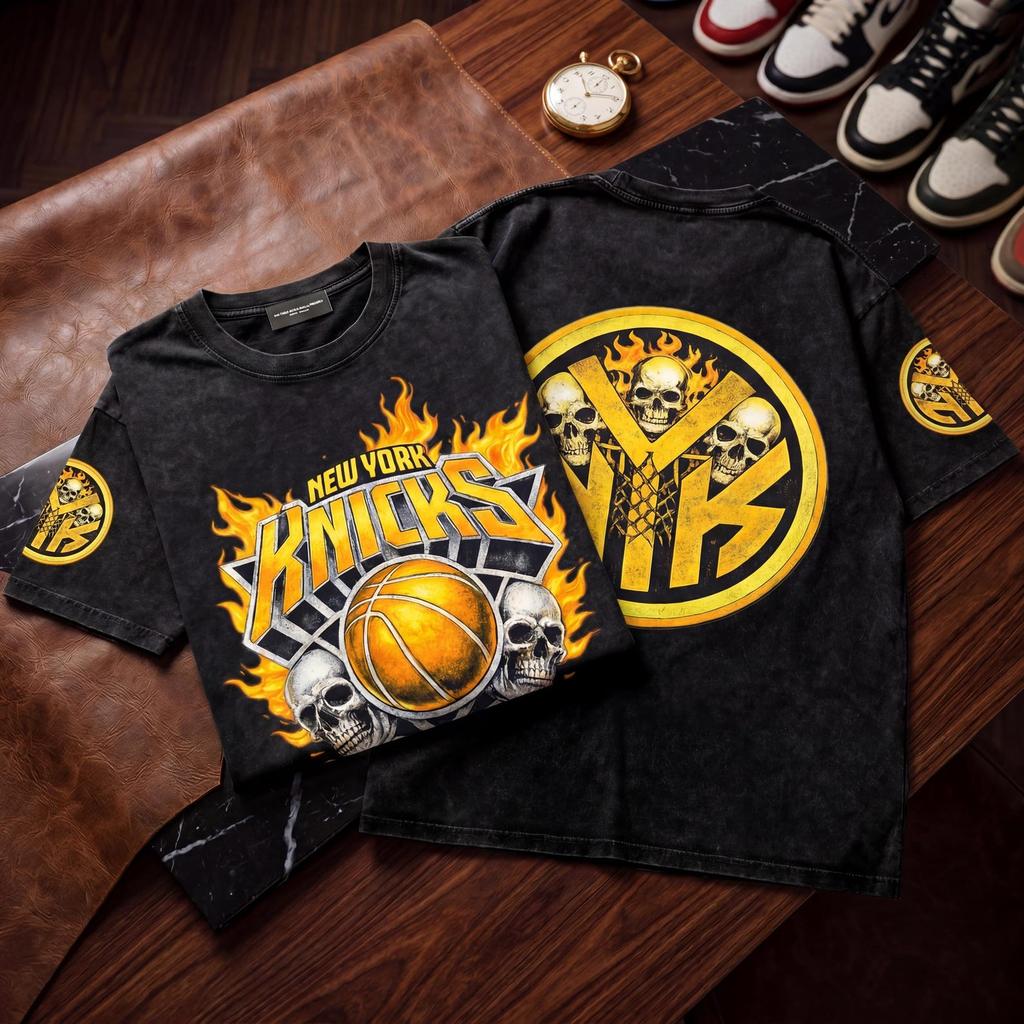 New York Knicks Skull Basketball Tee | Flames, Retro Sports Logo