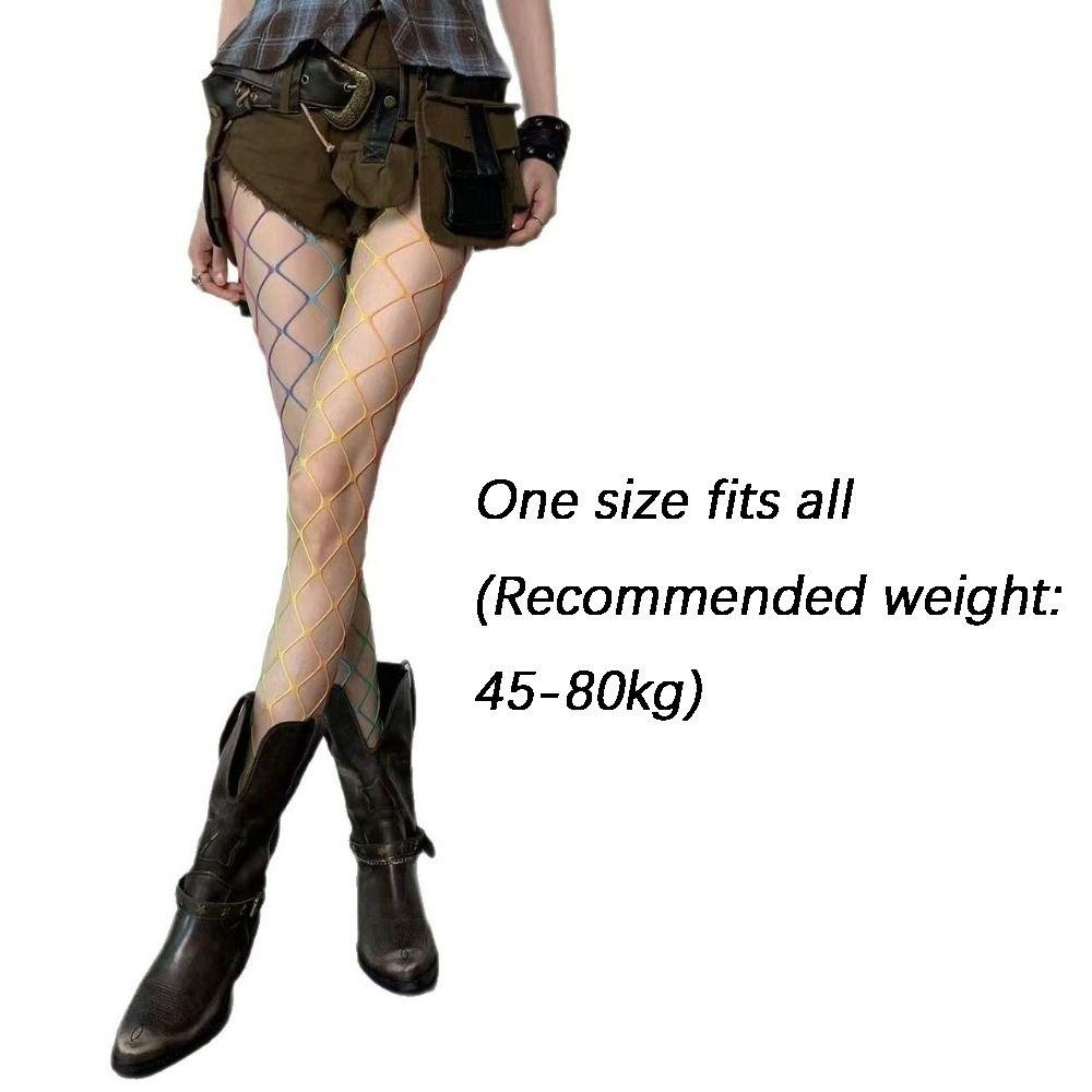 Süße Coole Dopamin Regenbogen Netzstrümpfe Y2K Hohe Taille Netz Durchbrochene Strumpfhosen Farbverlauf Sexy Strumpfhosen Damen Mode