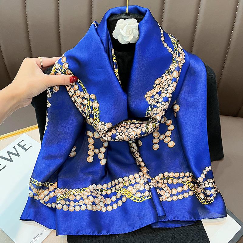 

Spring and Autumn New Warm Fashion Beach Towel Simulated Silk Sunscreen Silk Towel Long Decorative Air Conditioning Chain Shawl 180cm