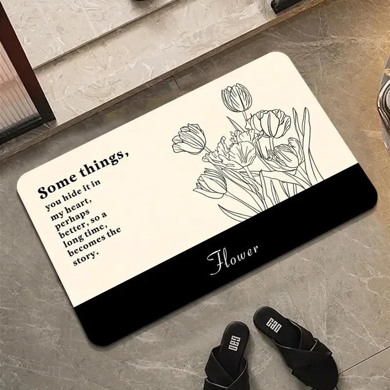 

Concise Flower Plaid Door Mat Home Room Deocr Diatom Mud Kitchen Rug Toilet Water Absorbing Quick Drying Non Slip Bath Carpet 40X60cm 15.7X23.6in