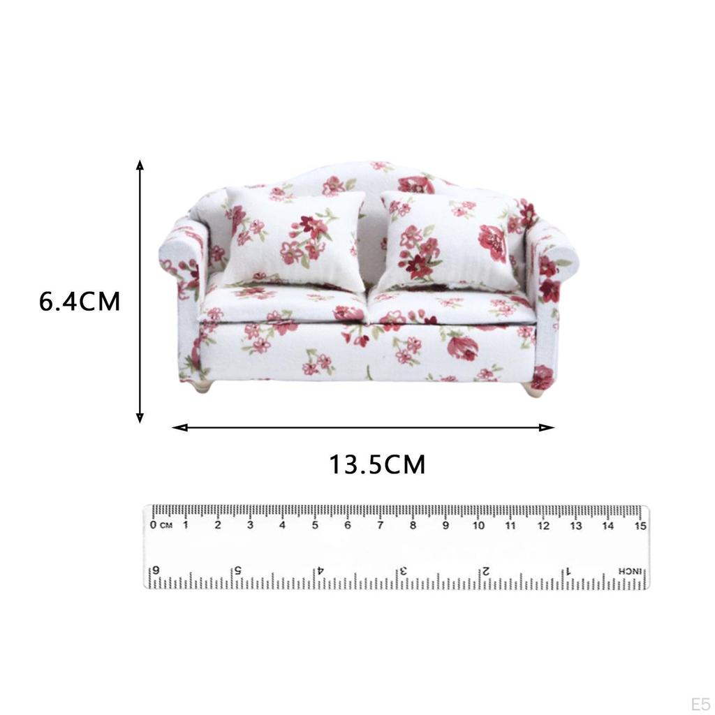 1/12 Miniature Dollhouse Floral Sofa with for Arm Room Furniture Children