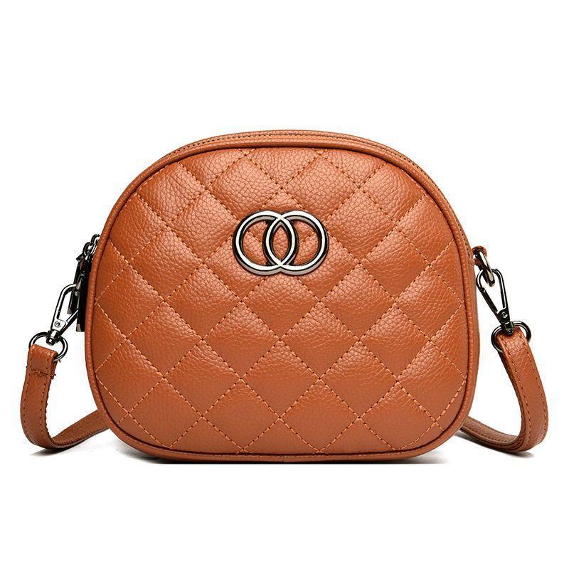 

Мягкая кожаная текстура маленькая сумка женская сумка новая модная универсальная ромбовидная маленькая круглая сумка модная широкополосная наплечная сумка-мессенджер темно-коричневого