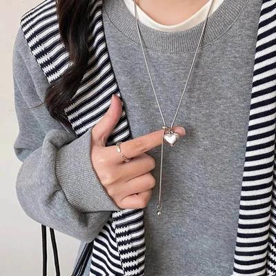Stainless Steel Exquisite Long Necklace with Heart Pendant Adjustable Chain Sweater Neck for Women Accessories Gifts