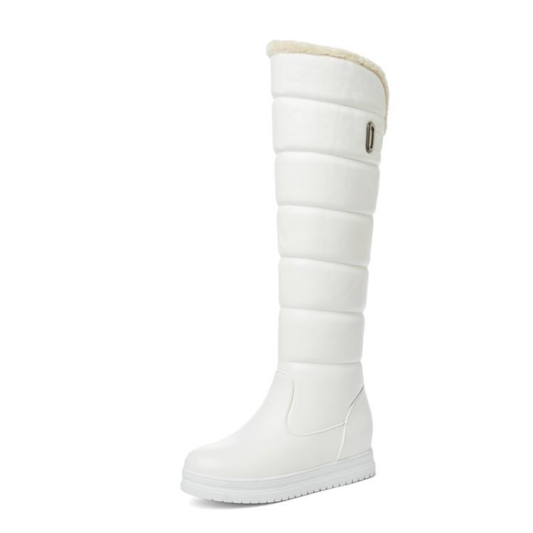 

Autumn and winter warm flat boots inner height increase high tube and knee boots side zipper snow boots W 34