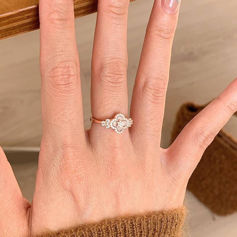 Fashion Zircon Motherofpearl Diamondshaped Open Ring For Women