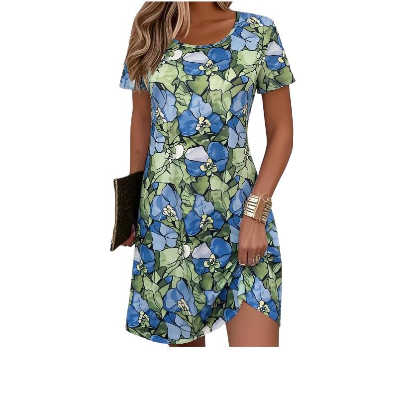 Vacation Short Sleeve T-Shirt Dress Women 3D Print Loose Plus Size Beach Dresses